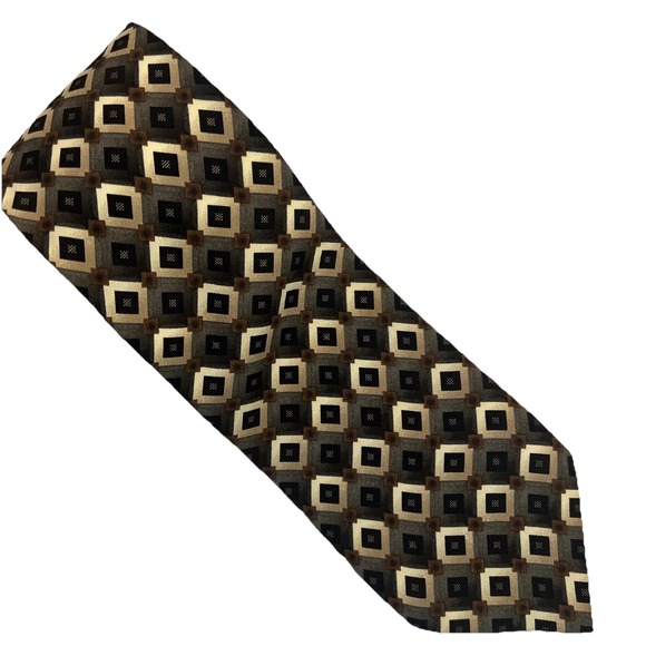 Valerio Garati 100% Silk Necktie Handmade Tie Gold Black Brown, Diamond Geometri - Picture 1 of 12